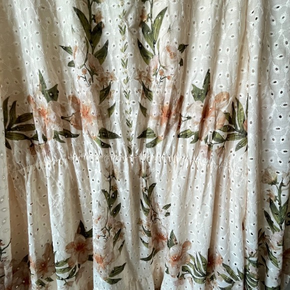 ANewsta Curve 4XL Ivory Floral Embroidered Eyelet Maxi Dress Long Sleeve Cottage - Picture 7 of 13